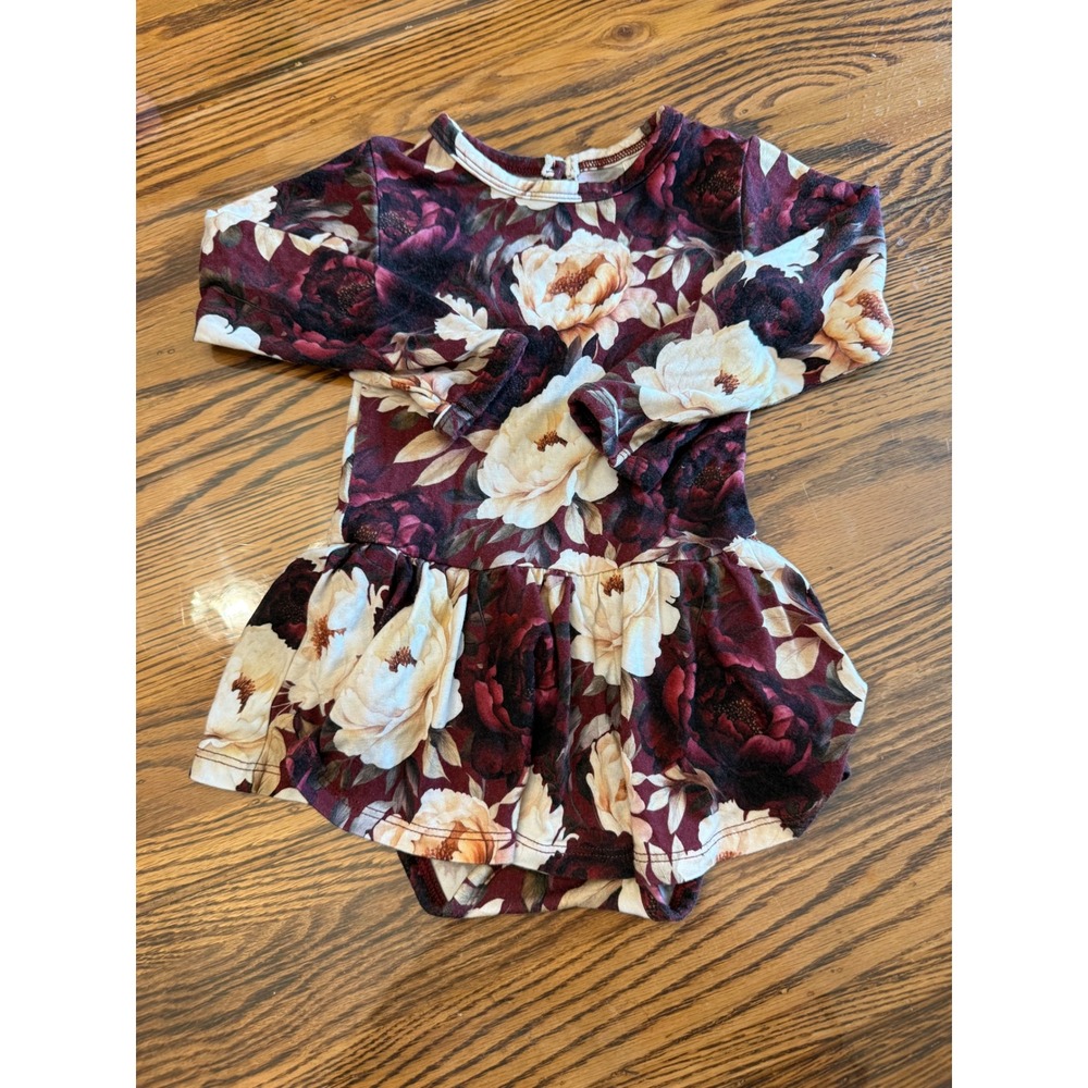 Boutique Floral Bodysuit Dress Baby Girls Purple Cream Long Sleeve Tutu Skirt